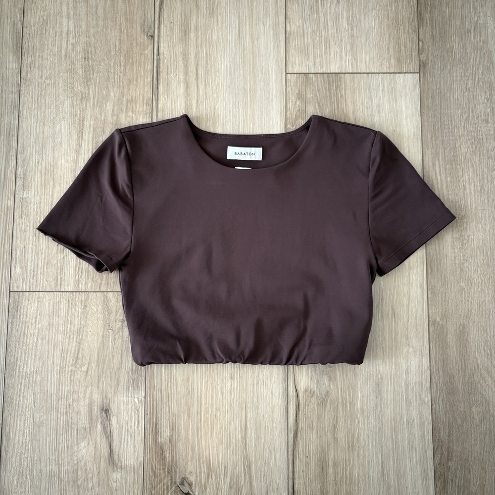 Babaton Aritzia‎ Contour Crop Top Womens Small Brown Stretch Fitted Tee